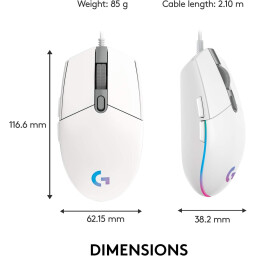 G102 - ماوس ألعاب سلكي RGB بدقة 8000DPI مع 6 أزرار قابلة للبرمجة - أبيض G102 8000DPI Wired RGB Gaming Mouse with 6 Programmable Buttons - White