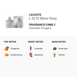 عطر لاكوست L.12.12 سيلفر جراي أو دو بارفان للرجال Lacoste L.12.12 Silver Grey Eau de Parfum Men's Perfume