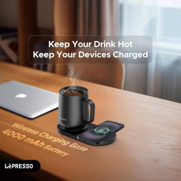 كوب ليبريسو حافظ للحرارة 12 أونصة مع قاعدة شحن لاسلكية - أسود LePresso Heated Mug 12oz with Wireless Charging Pad - Black