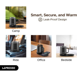 كوب ليبريسو حافظ للحرارة 12 أونصة مع قاعدة شحن لاسلكية - أسود LePresso Heated Mug 12oz with Wireless Charging Pad - Black