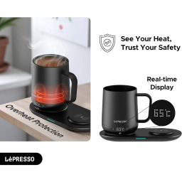 كوب ليبريسو حافظ للحرارة 12 أونصة مع قاعدة شحن لاسلكية - أسود LePresso Heated Mug 12oz with Wireless Charging Pad - Black