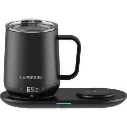 كوب ليبريسو حافظ للحرارة 12 أونصة مع قاعدة شحن لاسلكية - أسود LePresso Heated Mug 12oz with Wireless Charging Pad - Black
