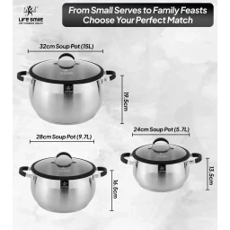 طقم قدور 6 قطع ستانلس ستيل عيار 18/10 من لايف سمايل Life Smile 6 Piece Stainless Steel Pots Set