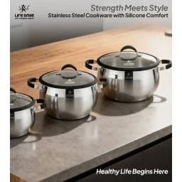 طقم قدور 6 قطع ستانلس ستيل عيار 18/10 من لايف سمايل Life Smile 6 Piece Stainless Steel Pots Set