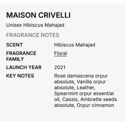 عطر ميزون كريفيللي هيبيسكوس مهاجاد إكستريت دي بارفيوم للجنسين 50 مل Maison Crivelli Hibiscus Mahajad Extrait de Parfum Unisex Perfume 50ml