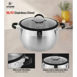 طقم قدور 6 قطع ستانلس ستيل عيار 18/10 من لايف سمايل Life Smile 6 Piece Stainless Steel Pots Set