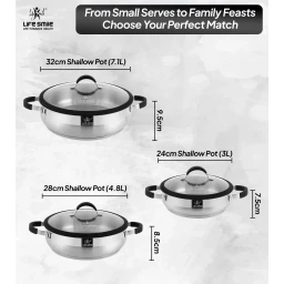 سيت تبسي 6 قطع ستانلس ستيل من لايف سمايل Life Smile 6 Piece Stainless Steel Pots Set