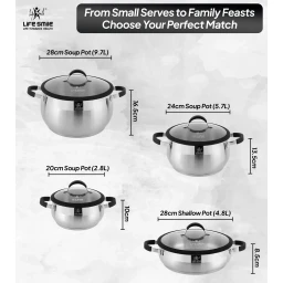طقم قدور 8 قطع ستانلس ستيل عيار 18/10 من لايف سمايل Life Smile 8 Piece Stainless Steel Pots Set