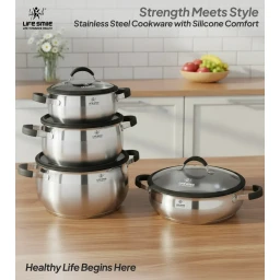 طقم قدور 8 قطع ستانلس ستيل عيار 18/10 من لايف سمايل Life Smile 8 Piece Stainless Steel Pots Set