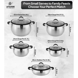 طقم قدور 10 قطع ستانلس ستيل عيار 18/10 من لايف سمايل Life Smile 10 Piece Stainless Steel Pots Set