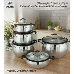 طقم قدور 10 قطع ستانلس ستيل عيار 18/10 من لايف سمايل Life Smile 10 Piece Stainless Steel Pots Set