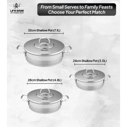 طقم تبسي 6 قطع ستانلس ستيل عيار 18/10 من لايف سمايل Life Smile 6 Piece Stainless Steel Pots Set