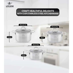 طقم قدور 6 قطع ستانلس ستيل عيار 18/10 من لايف سمايل Life Smile 6 Piece Stainless Steel Pots Set
