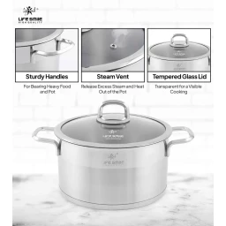 طقم قدور 6 قطع ستانلس ستيل عيار 18/10 من لايف سمايل Life Smile 6 Piece Stainless Steel Pots Set