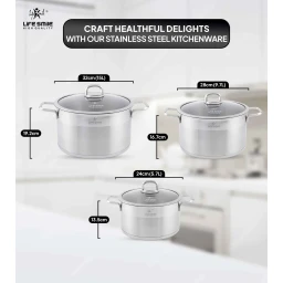 طقم قدور 6 قطع ستانلس ستيل عيار 18/10 من لايف سمايل Life Smile 6 Piece Stainless Steel Pots Set