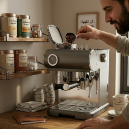 ماكنة تحضير القهوة والاسبريسو الاحترافية مع طاحونة مدمجة بضغط 20 بار coffee and espresso machine with a built-in grinder and 20 bar pressure