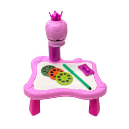 طاولة الرسم التعليمية بالبروجكتر للأطفال مع 24 رسمة و12 قلم تلوين مائي Kids Projector Drawing Table with 24 Patterns & 12 Water Color Pens