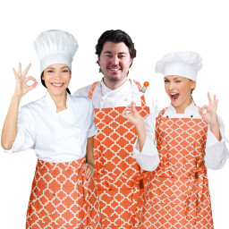 صدرية طبخ قطنية احترافية بثلاثة جيوب عملية برتقالي Professional cotton cooking apron with three practical pockets