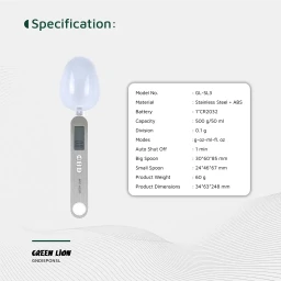 ملعقة قياس وميزان رقمي ذكي من "جرين ليون" Green Lion Digital Spoon Scale - Silver