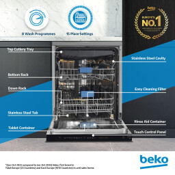 غسالة صحون بيكو – 15 سيت – موديل BDEN38523XQ – ستانلس ستيل Beko Dishwasher – 15 Place Settings – Model BDEN38523XQ – Stainless Steel