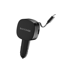 شاحن سيارة 75 واط مع كيبل تايب سي مدمج RAVPOWER RP-VC1021 60W BULIT IN USB-C CABLE CAR CHARGER