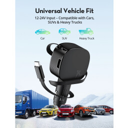 شاحن سيارة 75 واط مع كيبل تايب سي مدمج RAVPOWER RP-VC1021 60W BULIT IN USB-C CABLE CAR CHARGER