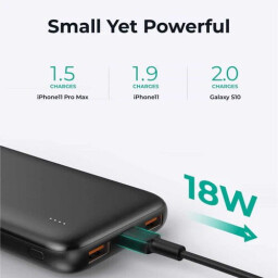 اوكي باور بانك نحيف للغاية بسعة 10000 مللي أمبير، شحن سريع 18 واط، تصميم صغير الحجم Aukey Ultra Thin 10000mAh Power Bank, 18W Fast Charging, Compact Design