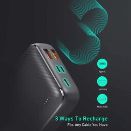اوكي باور بانك بسعة 20000 مللي أمبير، توصيل طاقة 20 واط ، ومؤشرات LED Aukey 20000mAh Power Bank With 20W Power Delivery, Fast Charging, And Led Indicators
