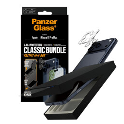 باقة الحماية المتكاملة 2 في 1 "بانزر جلاس" لشاشة وكاميرا آيفون 17 برو ماكس - شفاف PanzerGlass 2in1 (Classic Fit Screen Protector + Hoops Camera Lens Protector) for iPhone 17 Pro Max