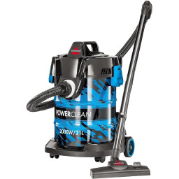بيسيل باوركلين – مكنسة برميل – 21 لتر – 2000 واط – جاف ورطب – موديل 2027E – أزرق Bissell PowerClean Drum Vacuum Cleaner – 21L – 2000W – Wet & Dry – Model 2027E – Blue
