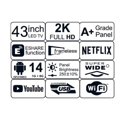 تلفزيون ئيلك 43 عقدة سمارت اسود دبل كنترول Inox 43-inch Smart LED TV - Frameless 2K Full HD