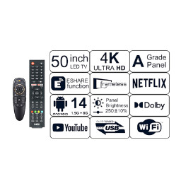 تلفزيون ئيلك 50 عقدة سمارت اسود Inox 50-inch Smart LED TV - Frameless 4K Ultra HD