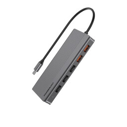 هب باورولوجي 12 في 1 بمنفذ تايب سي Powerology 12-In-1 HDMI & DisplayPort USB-C HUB Ethernet - Gray