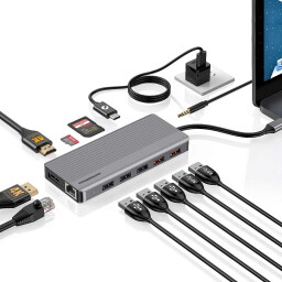 هب باورولوجي 12 في 1 بمنفذ تايب سي Powerology 12-In-1 HDMI & DisplayPort USB-C HUB Ethernet - Gray