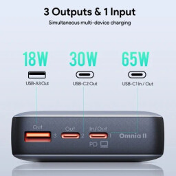 اوكي Sprint X باور بانك بسعة 20000 مللي أمبير، منفذان USB C ومنفذ USB A، شحن سريع 65 واط Aukey Sprint X 20000mAh Power Bank, 2 USB-C Ports And 1 USB-A Port, 65W Fast Charging
