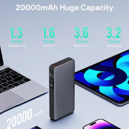 اوكي Sprint X باور بانك بسعة 20000 مللي أمبير، منفذان USB C ومنفذ USB A، شحن سريع 65 واط Aukey Sprint X 20000mAh Power Bank, 2 USB-C Ports And 1 USB-A Port, 65W Fast Charging