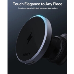 اوكي حامل هاتف لاسلكي للسيارة مغناطيسي ماج سيف، 15 واط، تثبيت آمن - HD-MC13-GY Aukey Magsafe Wireless Charging Phone Car Mount, 15W, Secure Mounting