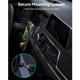 اوكي حامل هاتف لاسلكي للسيارة مغناطيسي ماج سيف، 15 واط، تثبيت آمن - HD-MC13-GY Aukey Magsafe Wireless Charging Phone Car Mount, 15W, Secure Mounting