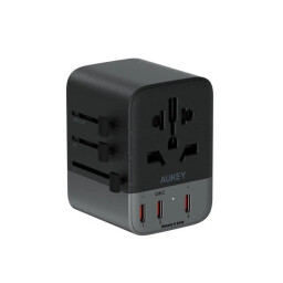 اوكي محول طاقة عالمي مزود بمنفذي تيار متردد، منفذي USB A، ثلاثة منافذ USB C، بقدرة 35 واط Aukey Universal Adapter With 2 Ac Sockets, 2 USB-A & 3 USB-C Ports, 35W
