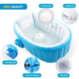 حوض استحمام أطفال هوائي قابل للنفخ قابل للطي مع نظام تصريف مياه Inflatable Foldable Baby Bathtub with Water Drain System