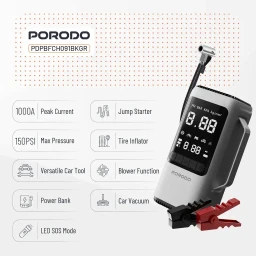 أداة باور متعددة الوظائف 6 في 1 بورودو مع جهاز بدء التشغيل وضاغط الهواء وباور بانك Porodo 6-in-1 Multi-Functional Power Tool with Jump Starter, Air Compressor & Power Bank