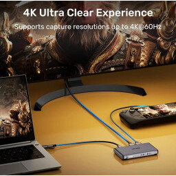 UNITEK 4K@60Hz Video Capture Card – Dual HDMI Loop-Out, USB-C 5Gbps, 3.5mm Mic/Audio In, Plug & Play, Compatible with OBS, unitek