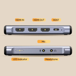 UNITEK 4K@60Hz Video Capture Card – Dual HDMI Loop-Out, USB-C 5Gbps, 3.5mm Mic/Audio In, Plug & Play, Compatible with OBS, unitek