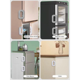 سيت أقفال أمان للأطفال 6 قطع للثلاجة والخزائن مع وضعية الفتح المستمر 6-Piece Child Safety Locks Set for Refrigerators & Cabinets with Constant Opening Mode
