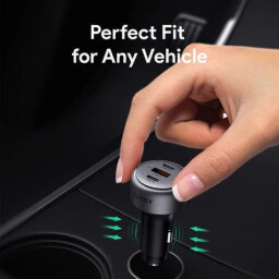 أوكي باثفايندر شاحن سيارة سريع الشحن بقوة 66 واط، 3 منافذ، حماية أمان، مؤشر LED Aukey Pathfinder 66W Fast Charging Car Charger, 3 Ports, Safety Protection, Led Indicator