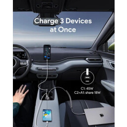 أوكي باثفايندر سلينج شاحن سيارة سريع الشحن بقوة 72 واط مع كابل USB C مدمج ومؤشرLED Aukey Pathfinder Sling 72W Fast Charging Car Charger With Built-In USB C Cable, With Led Indicator