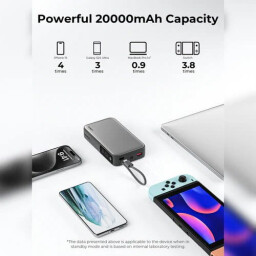 أوكي سبارك سلينج باور بانك بسعة 20000 مللي أمبير مع كابل USB C مدمج، بقوة 130 واط Aukey Spark Sling 20000mAh Power Bank With Built In USB C Cable, 130W