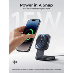 أوكي ماج فيوجن محطة شحن لاسلكية 2 في 1 Qi2، شحن حتى 15 واط، USB C، قابلة للطي Aukey MagFusion 2 In 1 Qi2 Wireless Charging Station, Charging Up To 15W, USB C Power, Folds Flat For Easy Storage
