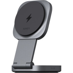 أوكي ماج فيوجن محطة شحن لاسلكية 2 في 1 Qi2، شحن حتى 15 واط، USB C، قابلة للطي Aukey MagFusion 2 In 1 Qi2 Wireless Charging Station, Charging Up To 15W, USB C Power, Folds Flat For Easy Storage