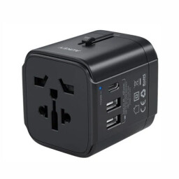 اوكي محول سفر عالمي مزود بمنافذ USB C وUSB A، فيوز مدمج، مؤشر طاقة LED، تصميم قابس قابل للعكس Aukey Universal Travel Adapter With USB C and USB A Ports, Built In Fuse, LED Power Indicator, Reversible Plug Design